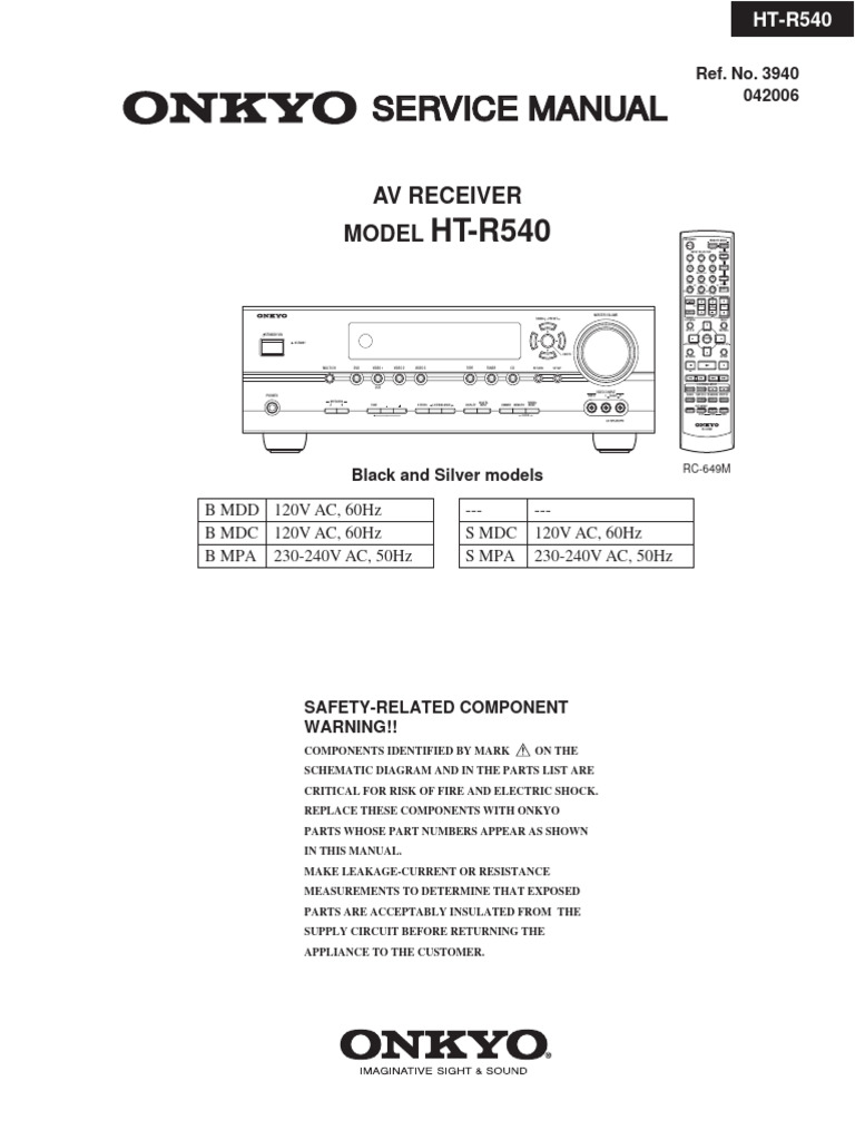 Onkyo HT-R540 Service Manual | PDF | Fuse (Electrical) | Digital Signal ...