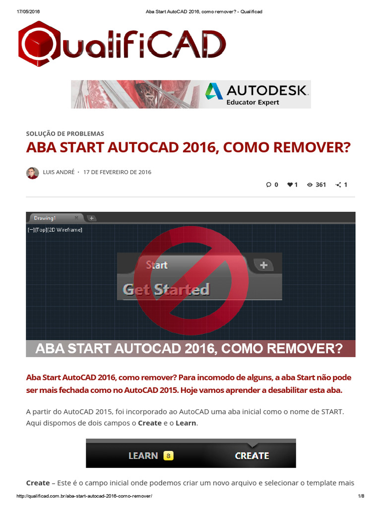 ABA START AUTOCAD 2016, COMO REMOVER PDF Auto Cad Programas