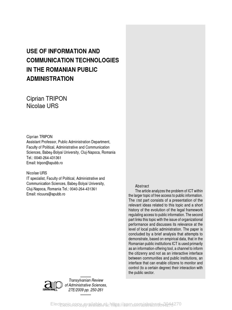 Use of Information and Communication Technologies in The Romanian ...