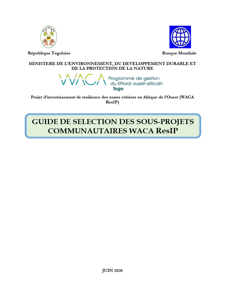 Guide de sélection WACA ResIP Togo | PDF | Développement durable | Budget