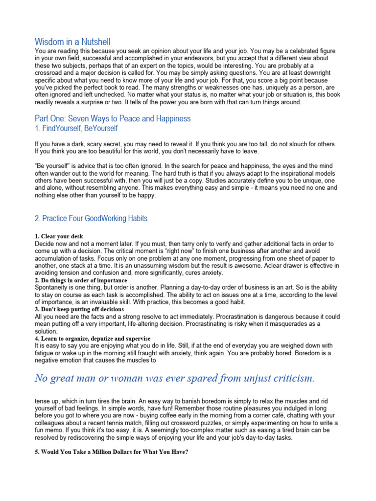 Wisdom In A Nutshell Pdf Procrastination Professional Skills