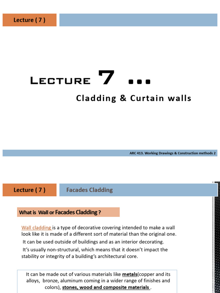 Cladding & Curtain Walls: Lecture (7) | PDF