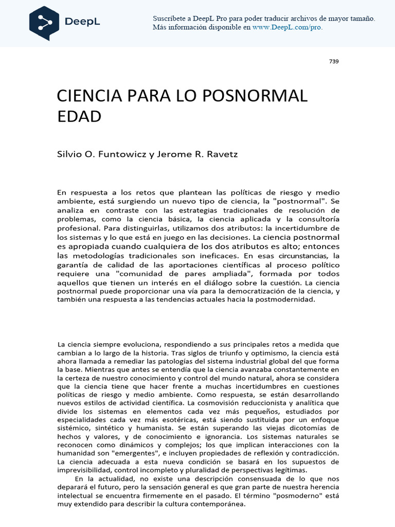 Science For The Post-Normal Age Funtowics, Silvio ESPAÑOL | PDF