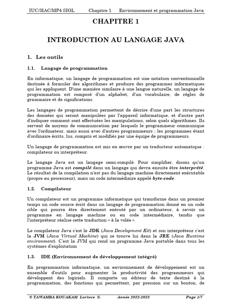 Introduction au langage Java et outils | PDF | Environnement de ...