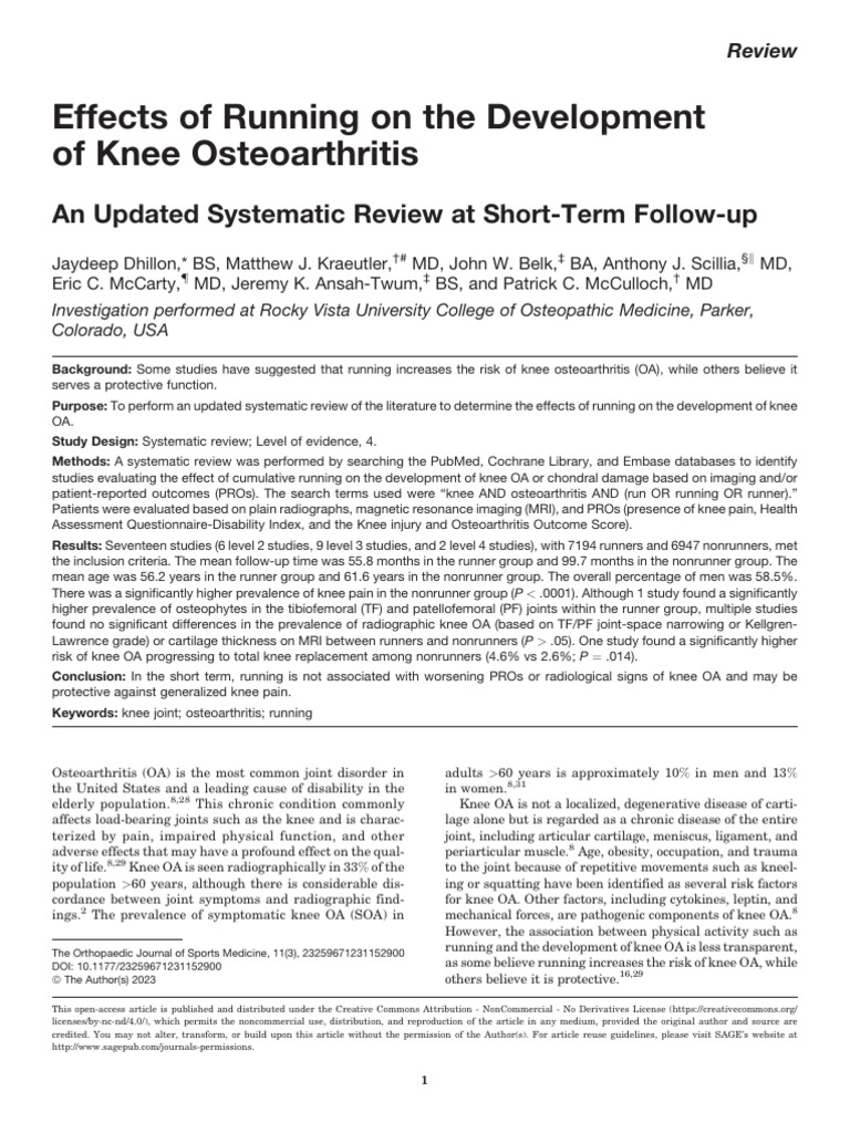 (2023) Effects of Running On The Development of Knee Osteoarthritis ...
