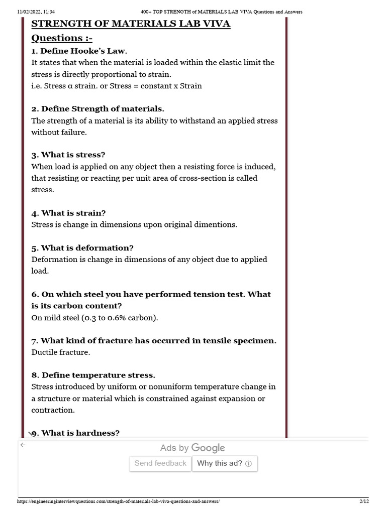 Lab viva questions and answers pdf bending strength of materials