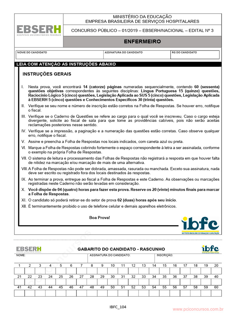 Prova EBSERH Enfermeiro 2019 | PDF | Marca | Psicologia