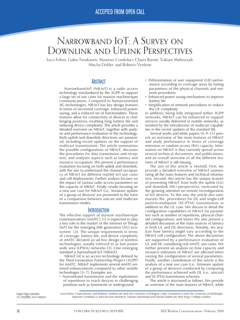 Narrowband IoT A Survey On Downlink and Uplink Perspectives | PDF ...