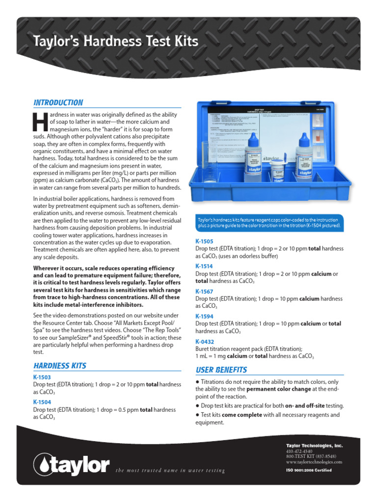 Taylor Hardness Test Kits PDF Chemical Substances Materials