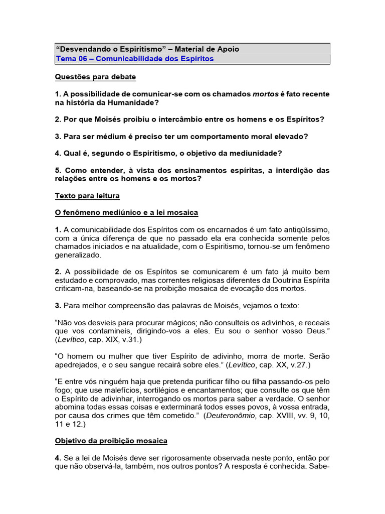 Desvendando Tema 06 Comunicabilidade Dos Espíritos Pdf