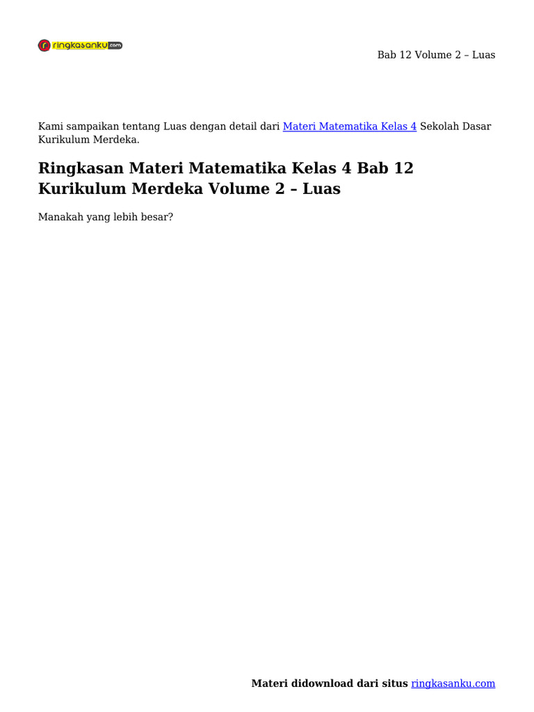 Materi Luas Matematika Kelas 4 | PDF | Metode & Bahan Ajar | Griya & Taman
