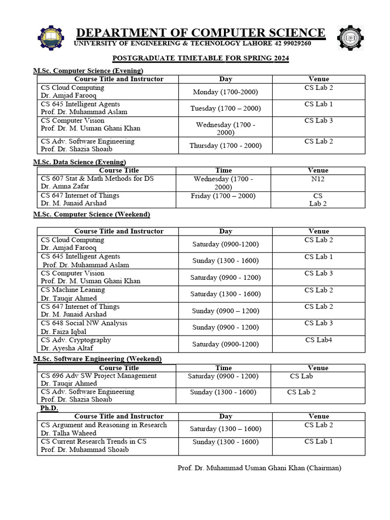 Spring 2024 Postgraduate Timetable | PDF | Physical Sciences ...