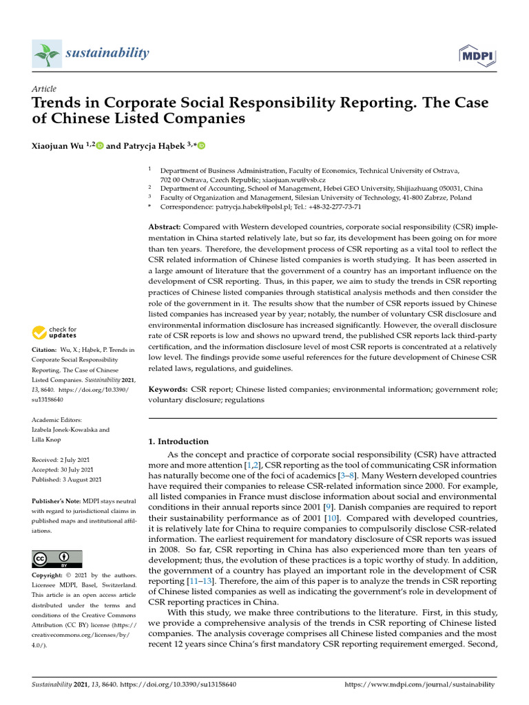 Sustainability 13 08640 v2 | PDF | Corporate Social Responsibility ...