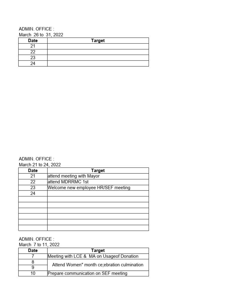 Weekly activities pdf