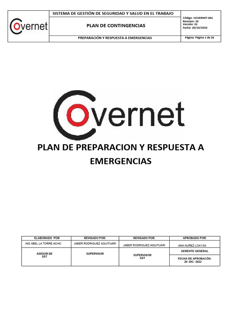Plan de Contingencia Preparación y Respuesta A Emergencias-Covernet ...