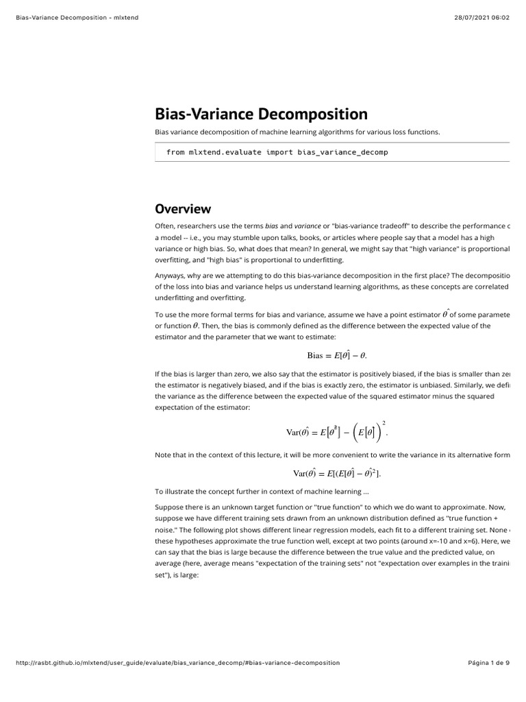 Bias variance decomposition pdf bias of an estimator estimator
