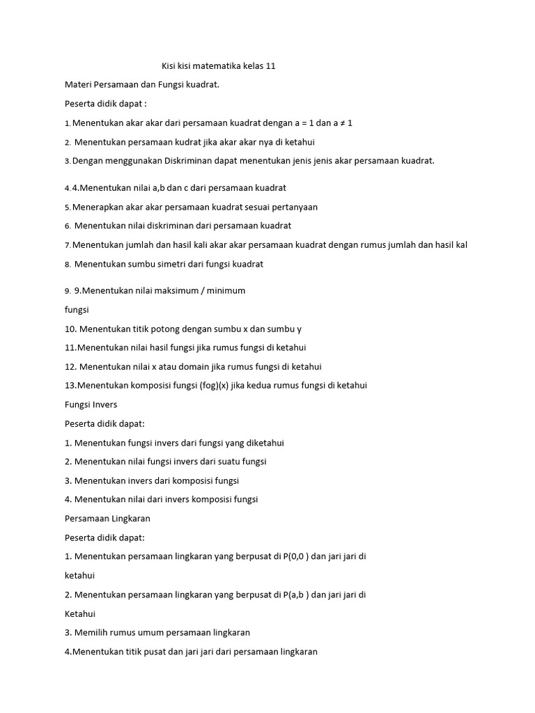 Kisi Kisi Matematika Kelas 11 | PDF | Metode & Bahan Ajar | Sains ...