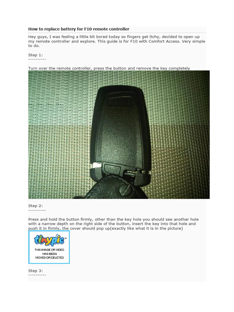 How To Replace Battery For F10 Remote Controller PDF