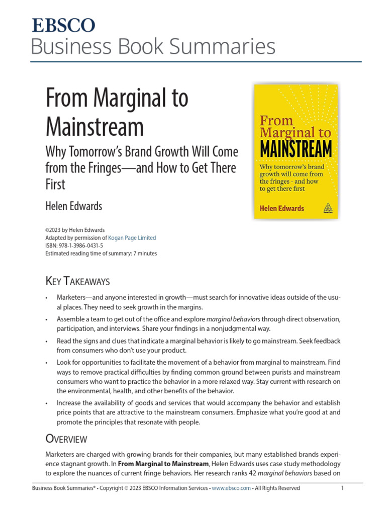From Marginal To Mainstream | PDF | Behavior | Entrepreneurship