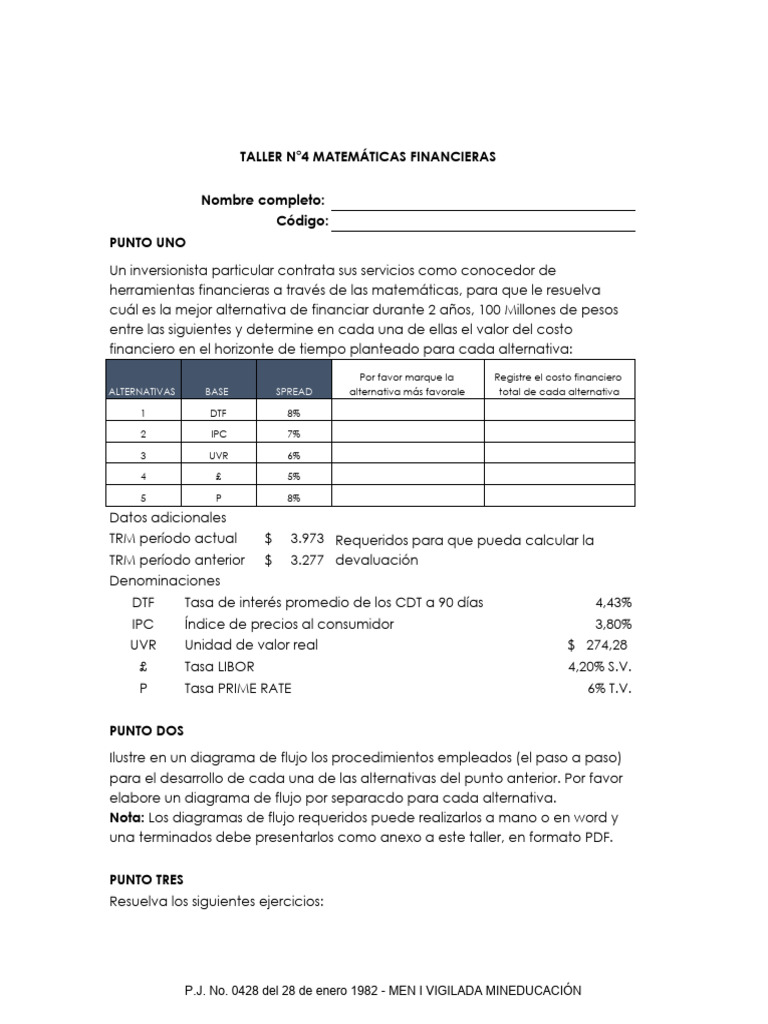 Taller de Matemáticas Financieras 2023 | PDF | Economias | Dinero