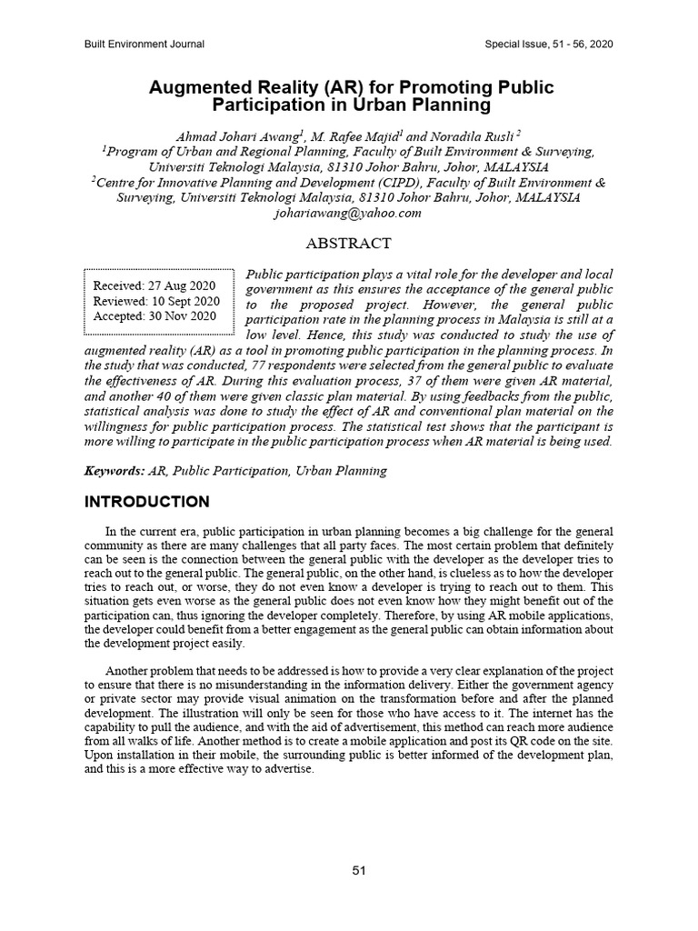 Augmented Reality (AR) For Promoting Public Participation in Urban ...