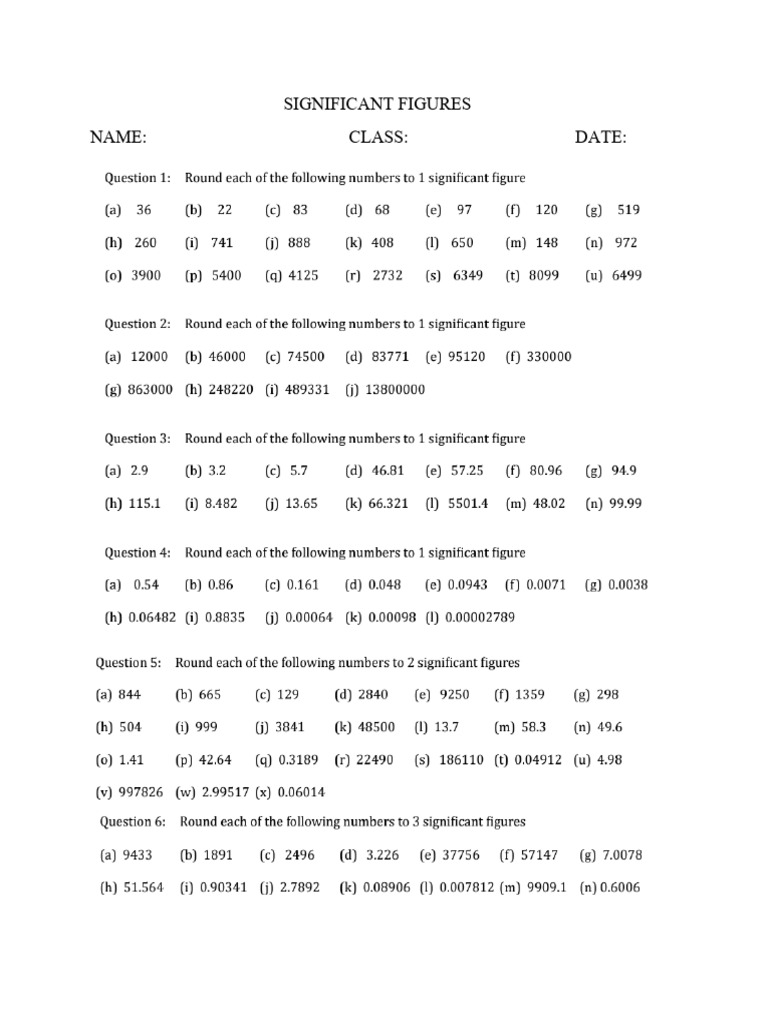 Igcse maths topical questions significant figures pdf