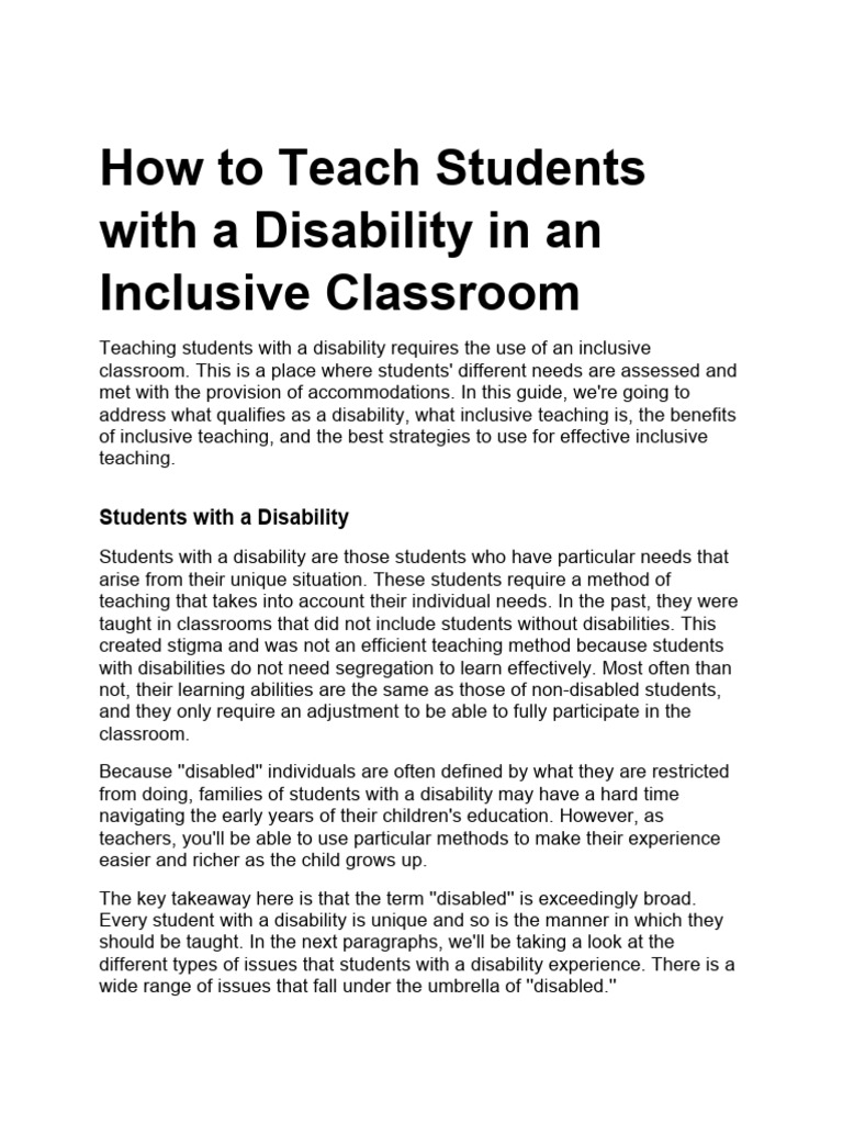 How to teach students with a disability in an inclusive classroom