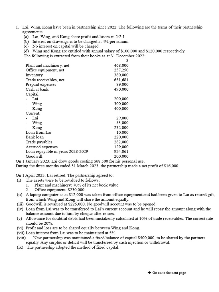 Partnership Agreement and Financial Adjustments | PDF | Goodwill ...