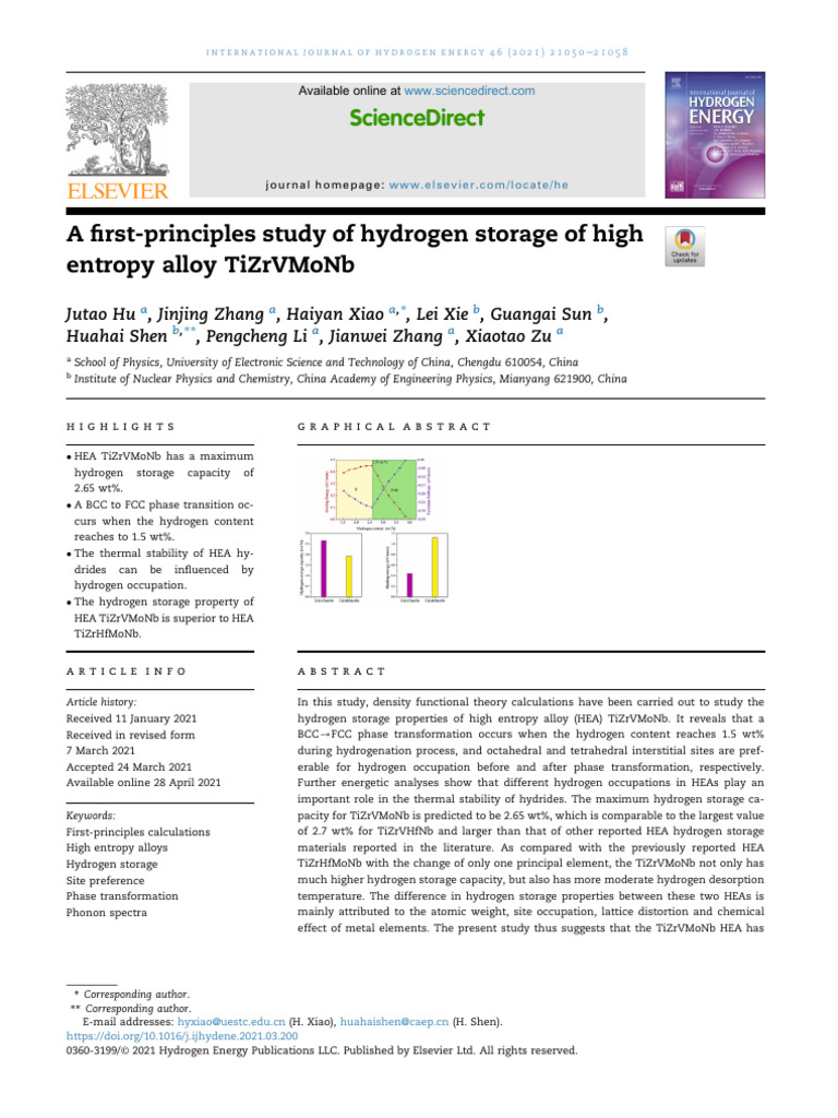 A First-Principles Study of Hydrogen Storage of High | PDF | Hydride ...