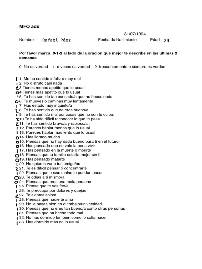 MFQ Adu Español | PDF