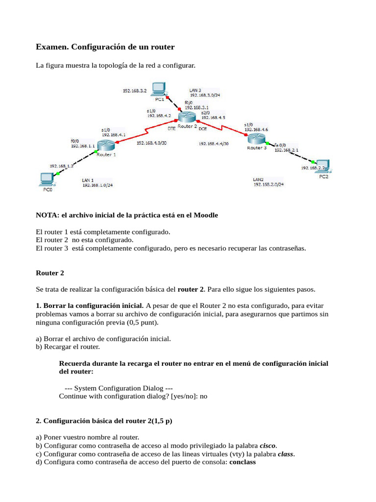 Examen Configuracion Router | PDF | Enrutador (Computación) | Ciencias ...