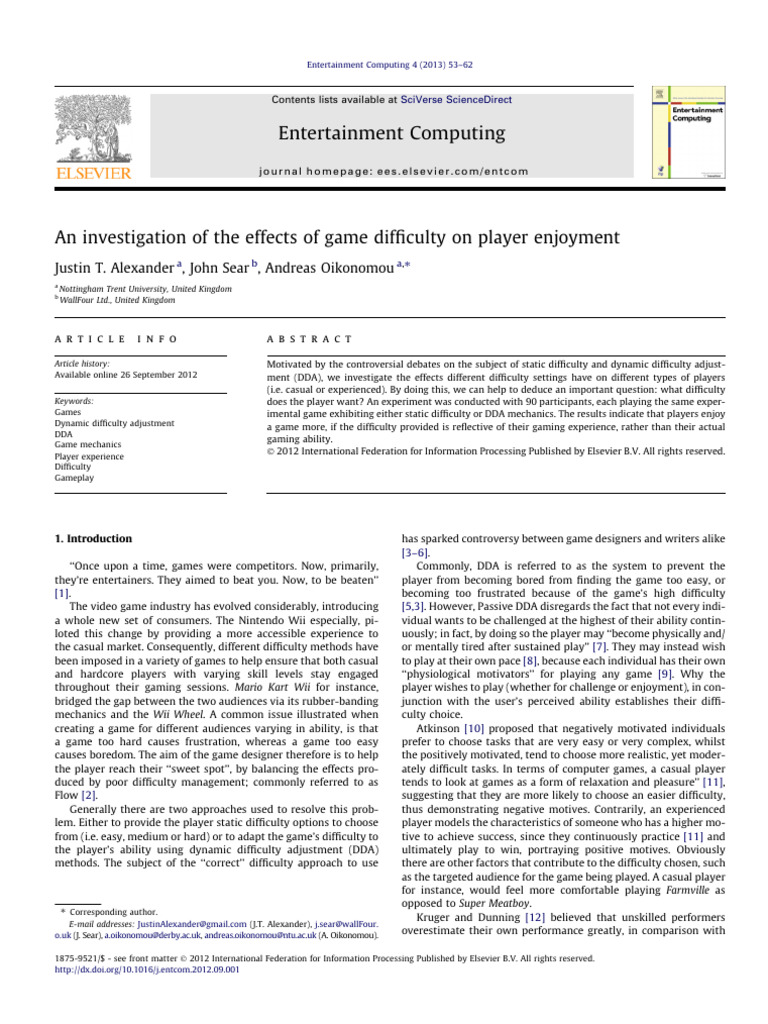 Game Difficulty and Player Enjoyment | PDF | Games & Activities