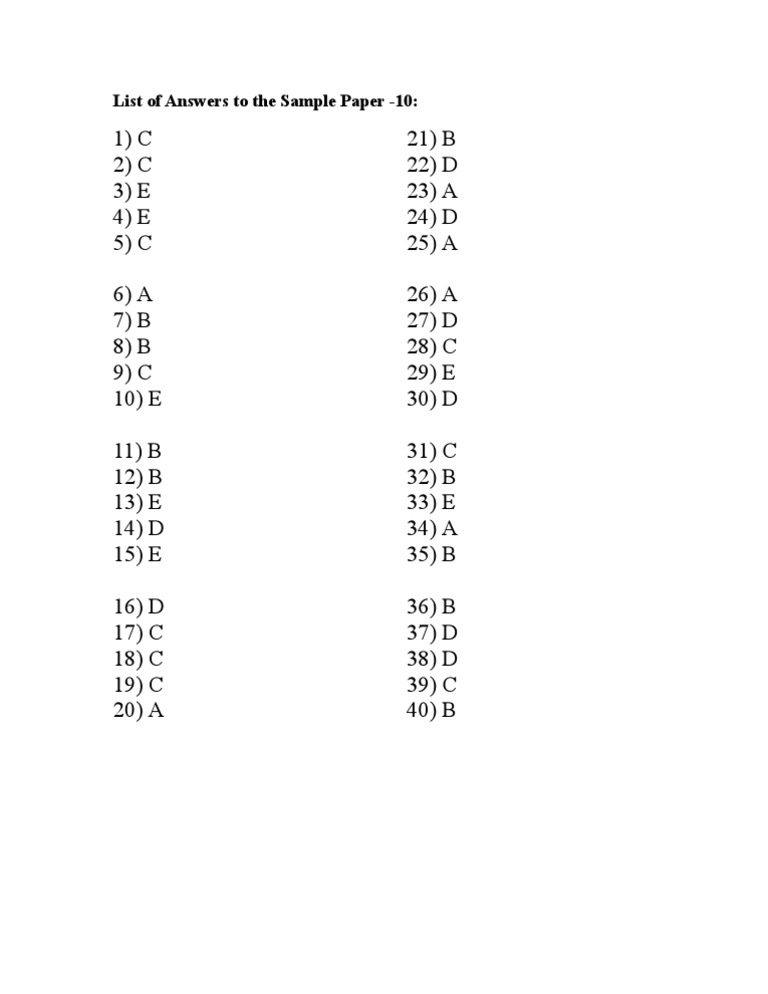 Sample Paper Answer Key | PDF