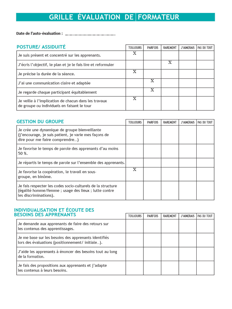 Grille d'Auto-évaluation Formateur | PDF | Pédagogie