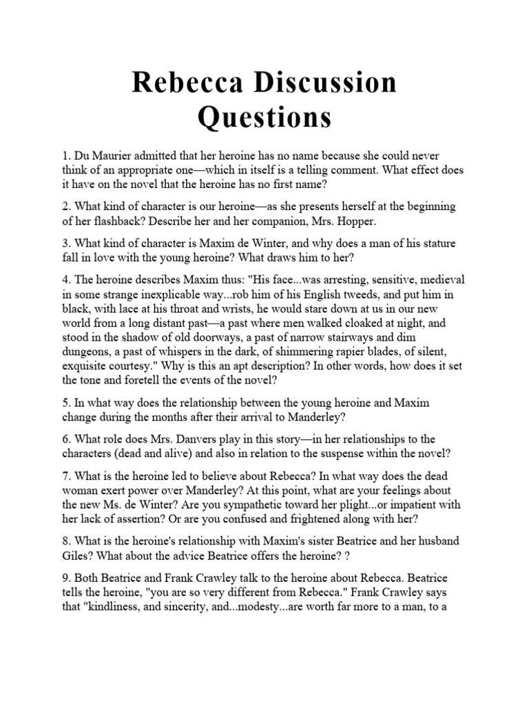Rebecca Discussion Questions PDF Iago Othello