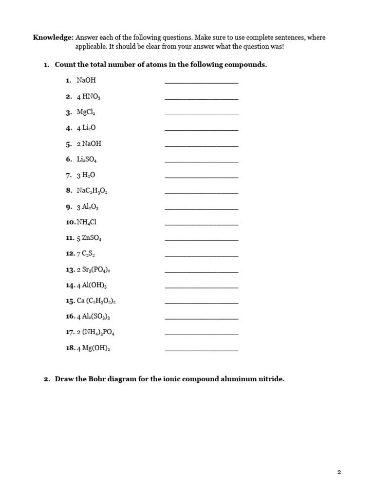 Chemistry Grade 9 Unit 4 Review Exercise