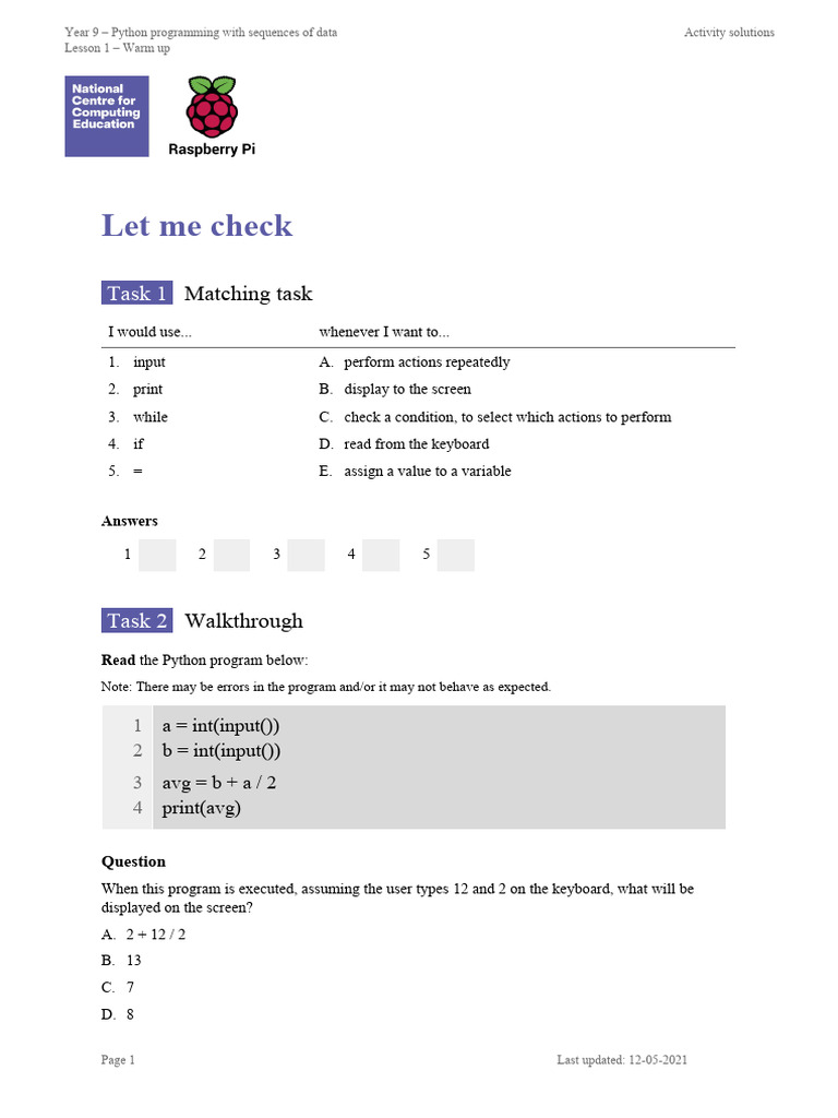 A0 Worksheet - Let me check | PDF | Python (Programming Language ...