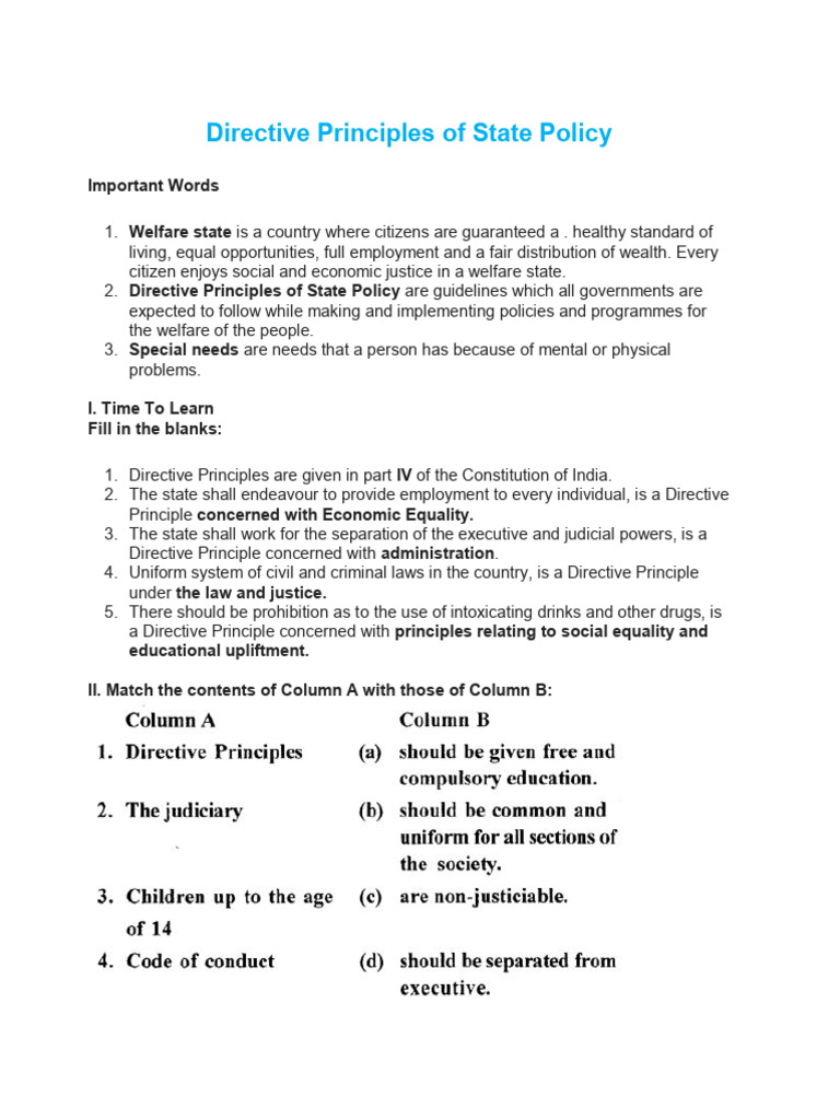 Directive Principles of State Policy Explained | PDF