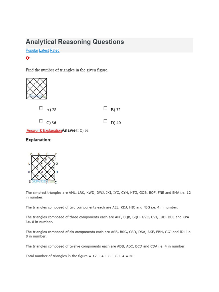Analytical Reasoning Questions PDF Euclid Classical Geometry