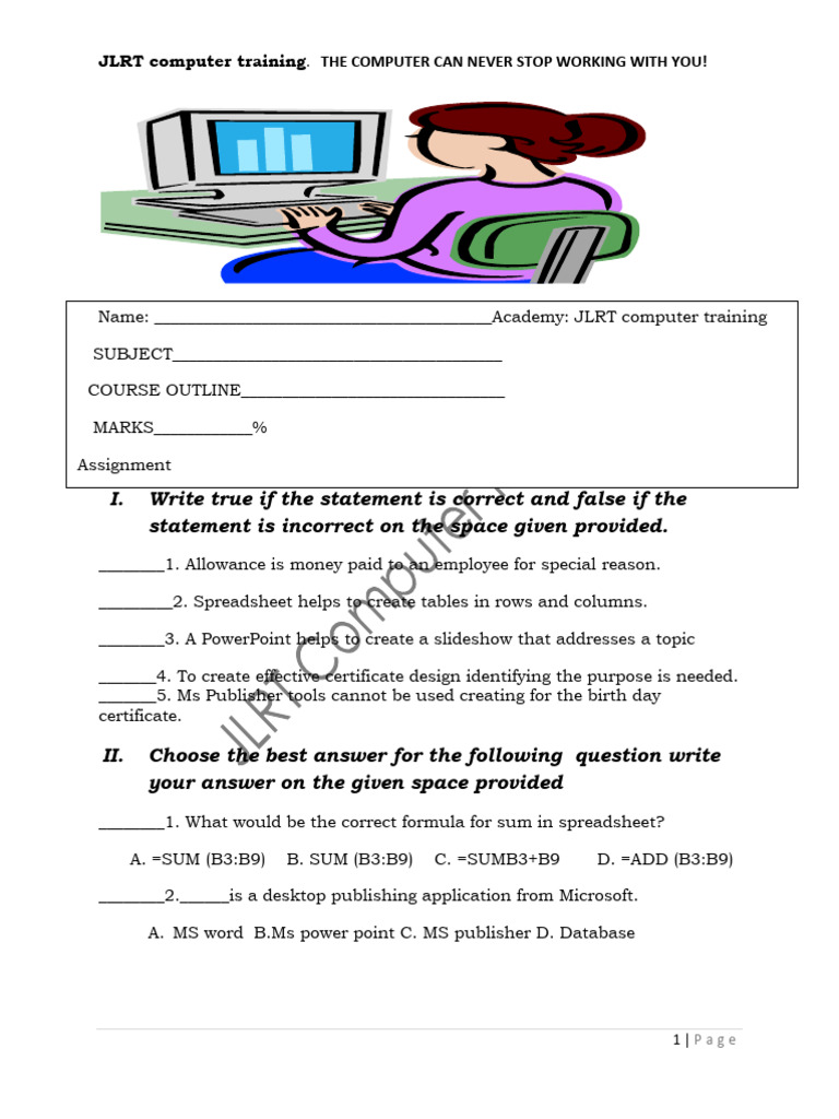 JLRT Computer Training Course Outline | PDF | Spreadsheet | Databases
