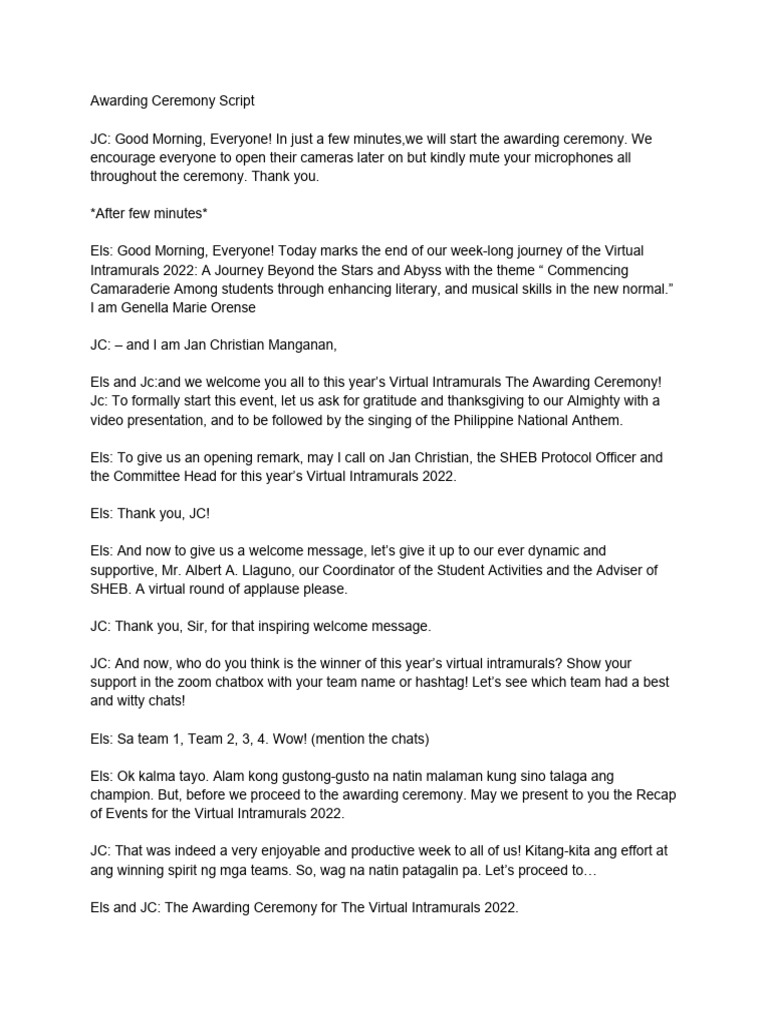Awarding Ceremony Script PDF
