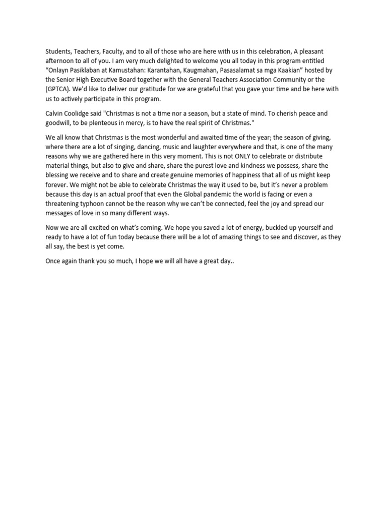 Welcome speech onlayn kamustahan pdf
