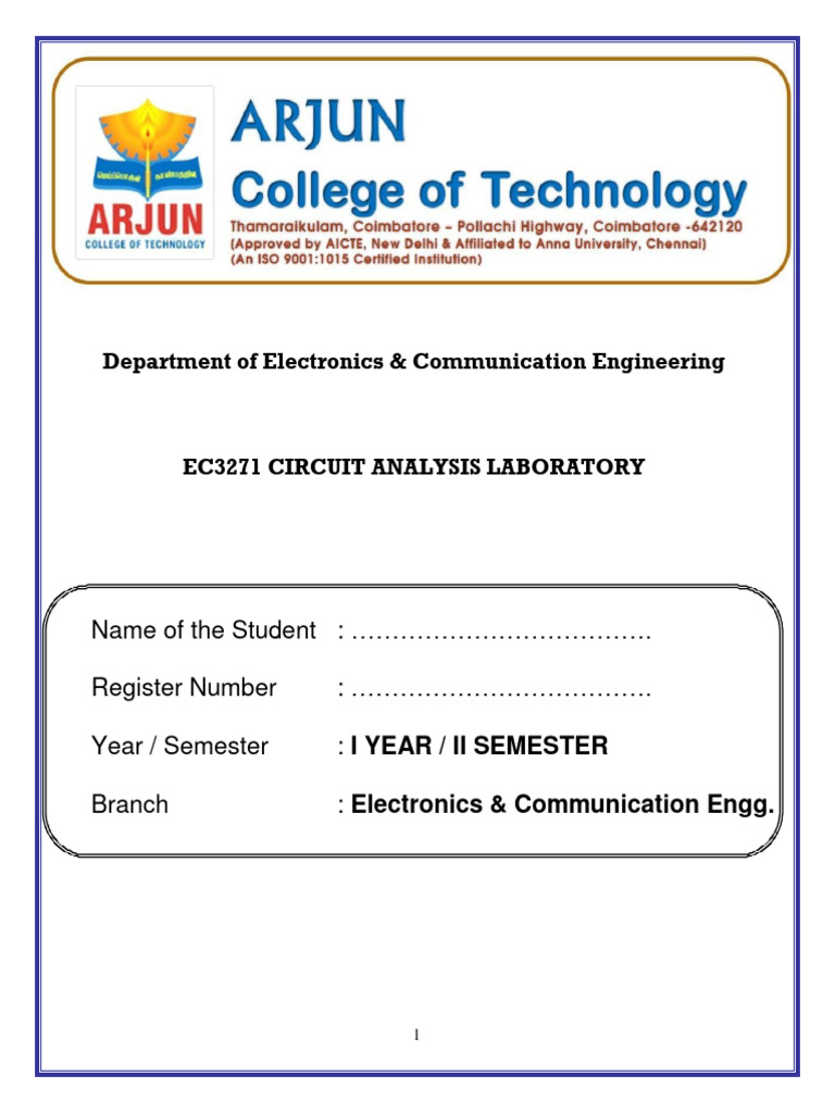 Final Ec3271 Circuits Analysis Lab Manual PDF Electrical Network