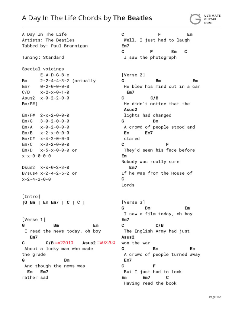 A day in the life chords ver 3 by the beatles at ultimate guitar