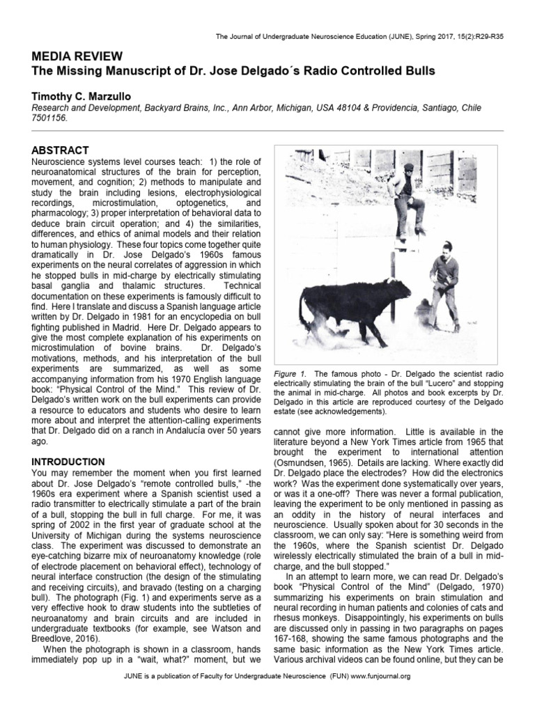 The Missing Manuscript of Dr. Jose Delgado S Radio Controlled Bulls ...
