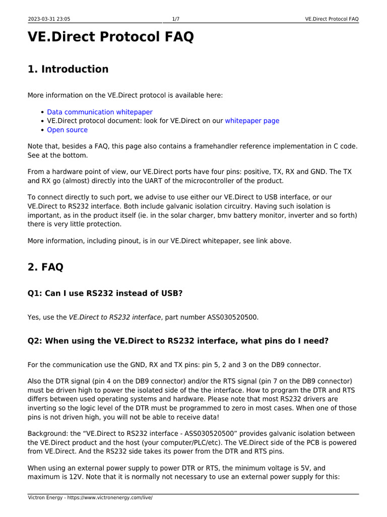 VE.Direct Protocol Overview and FAQ | PDF | Computer Engineering ...