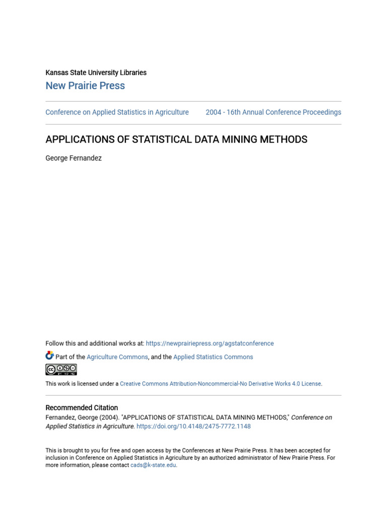 APPLICATIONS OF STATISTICAL DATA MINING METHODS | PDF ...
