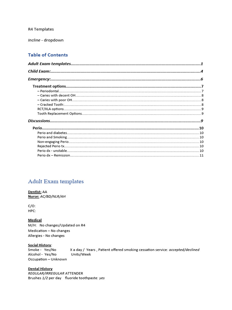 R4 Dental Exam and Treatment Templates | PDF | Periodontology | Oral ...