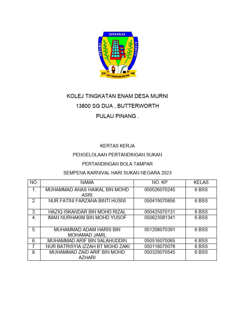 Pertandingan Bola Tampar 2023 KTEDM | PDF