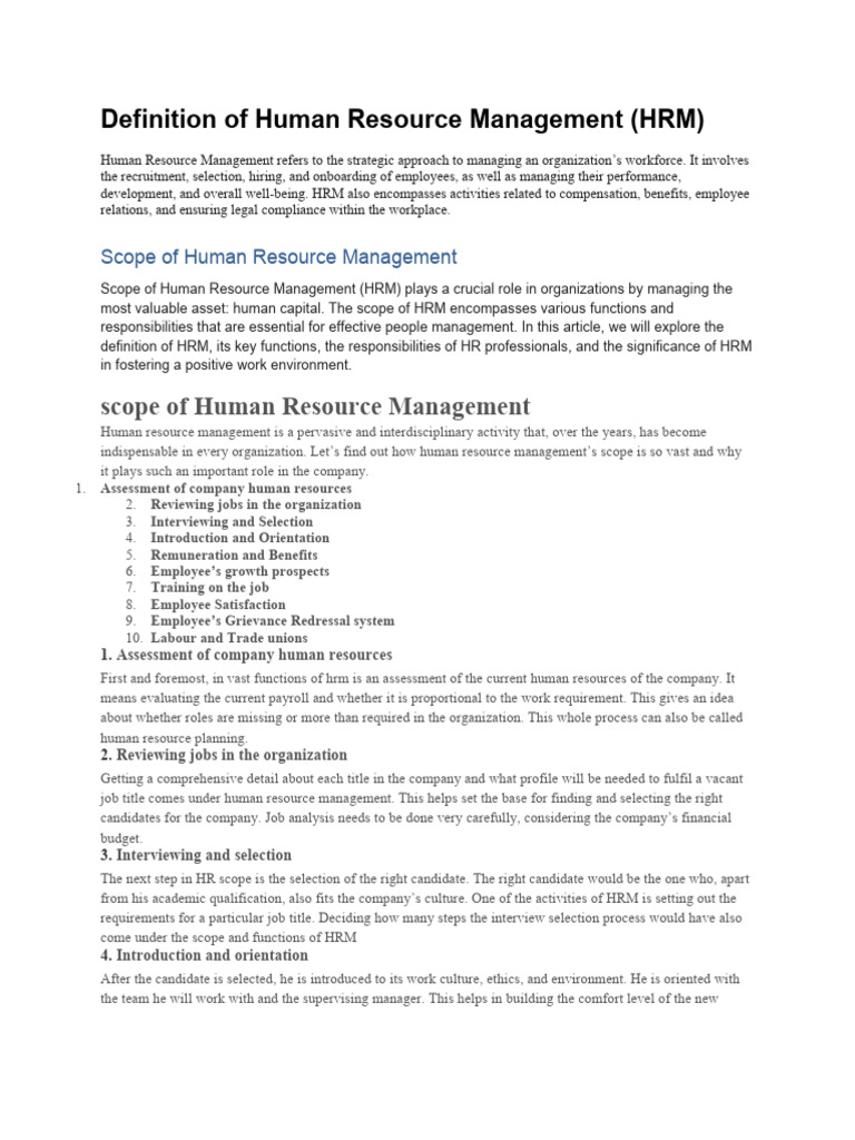Definition of Human Resource Management | PDF | Human Resource